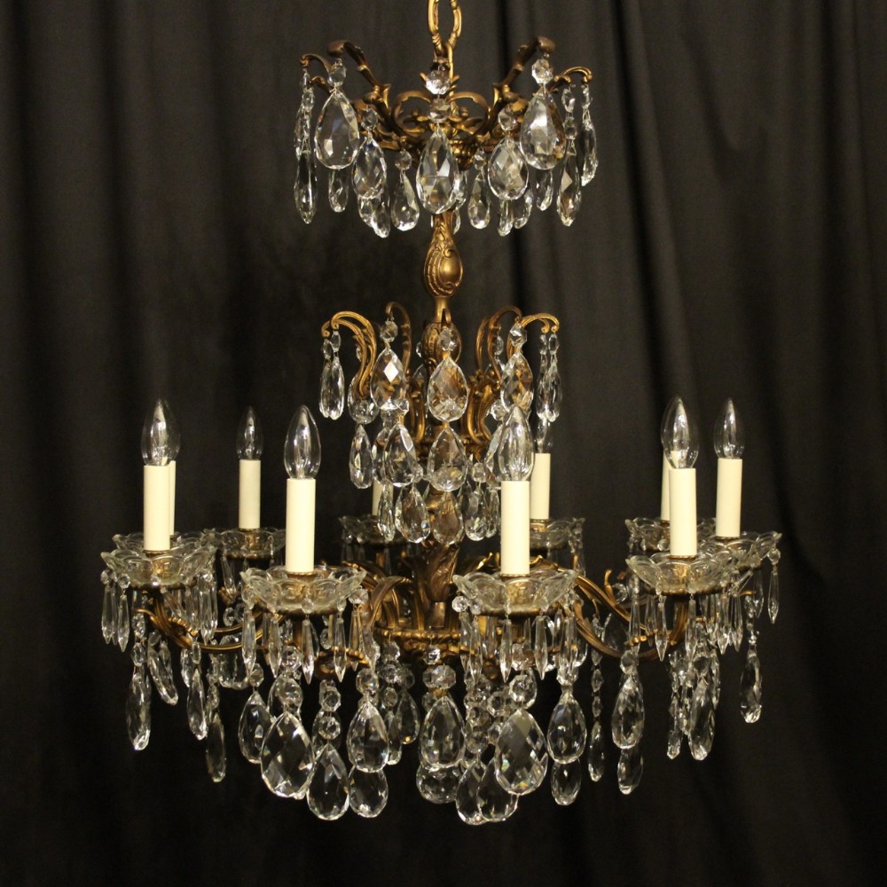 Italian Gillded Bronze & Crystal 10 Light Antique Chandelier