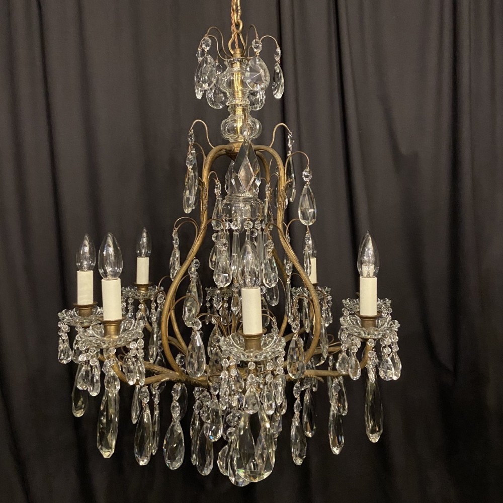 French Gilded 9 Light Crystal Antique Chandelier