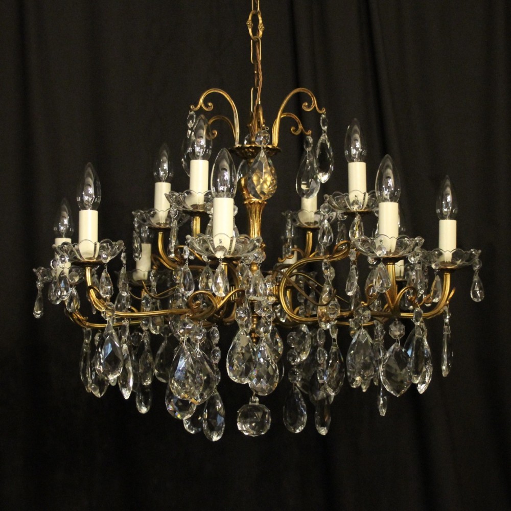 Italian 12 Light Gilded Bronze Tiered Antique Chandelier