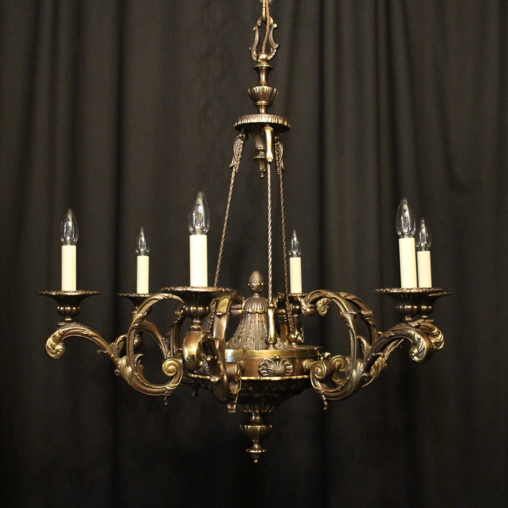 French Gilded Bronze 6 Light Antique Chandelier