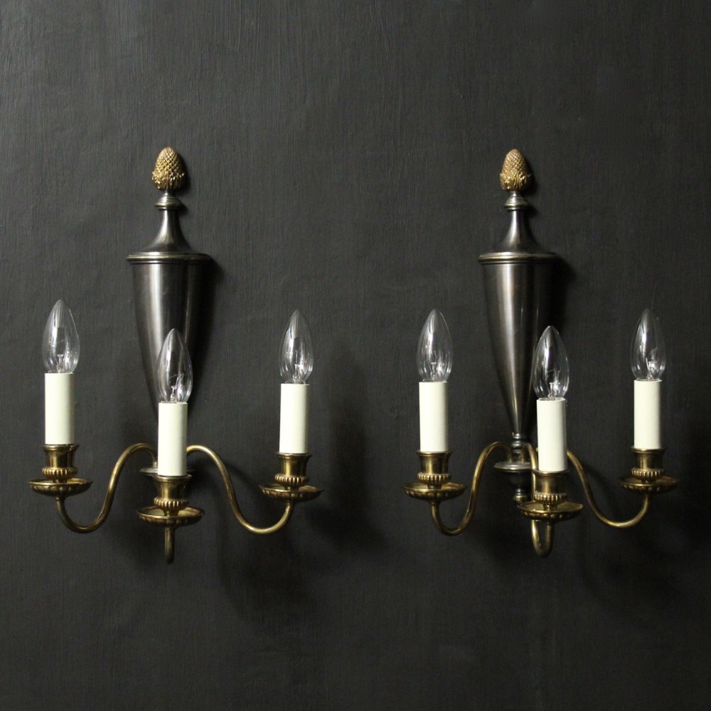 French Pair Of Brass Twin Arm Antique Wall Lights