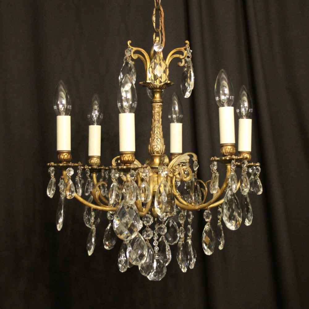 Italian Bronze & Crystal 6 Light Chandelier