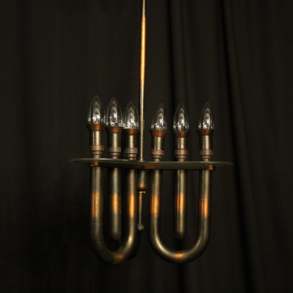 English Copper Tubular 9 Light Chandelier