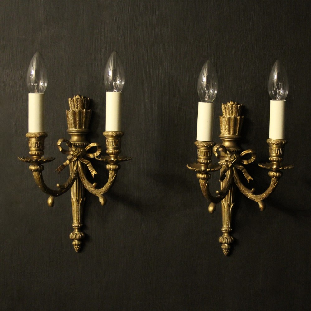French Gilded Bronze Twin Arm Wall Antique Sconces