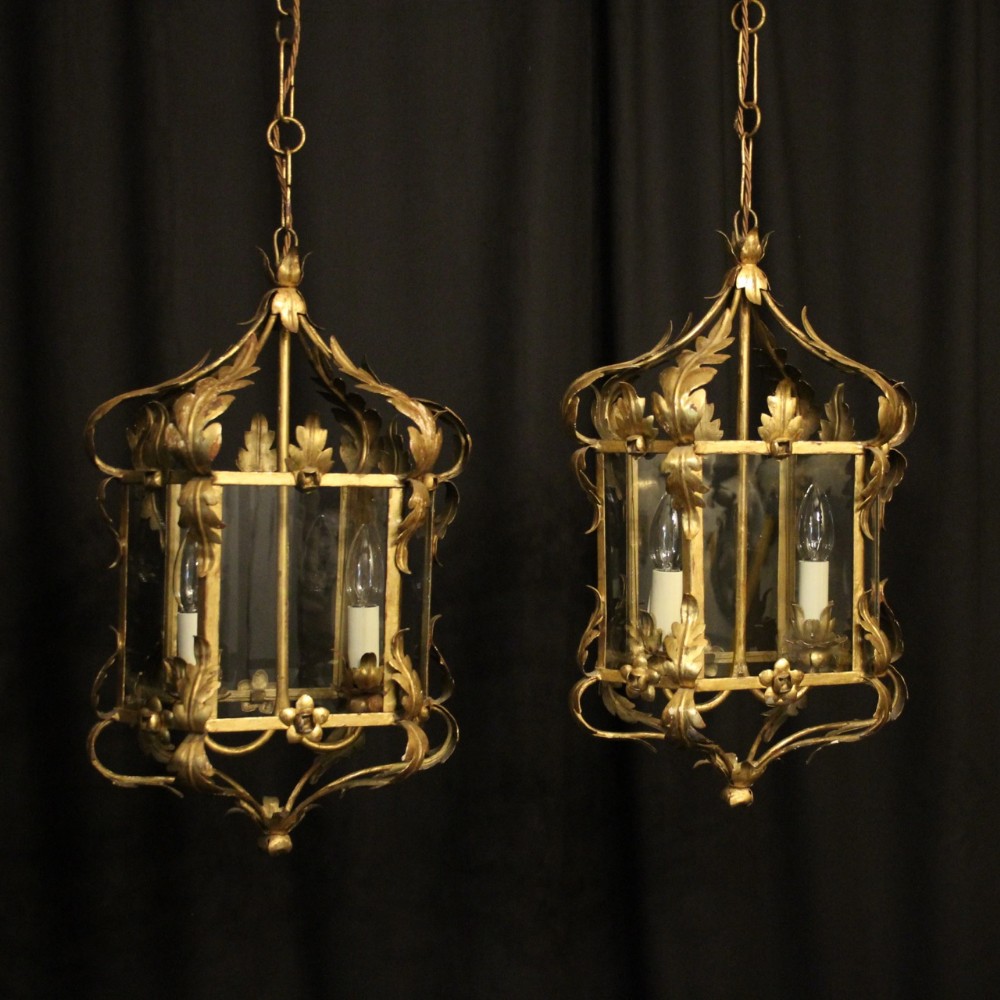 Italian Pair Of Florentine Twin Light Lanterns