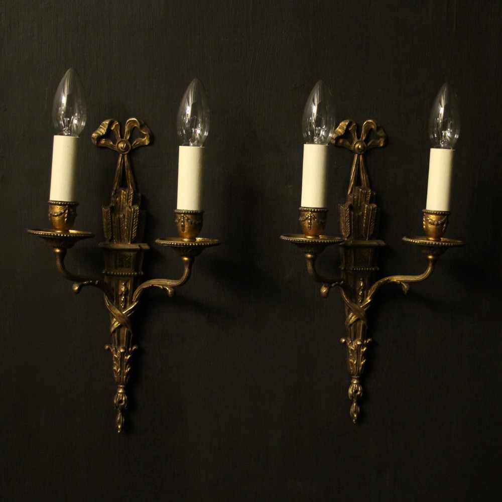 French Pair Of Gilded Bronze Antique Wall Lights