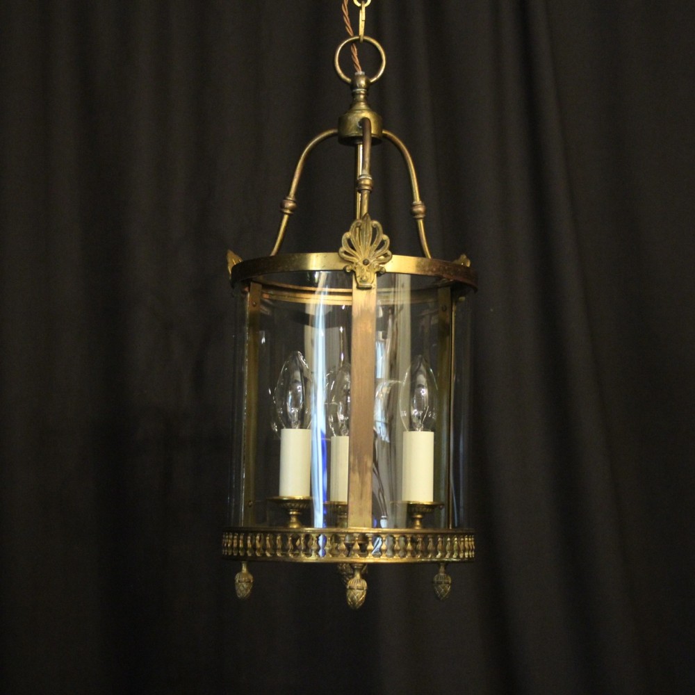 French Gilded Convex Triple Light Antique Hall Lantern