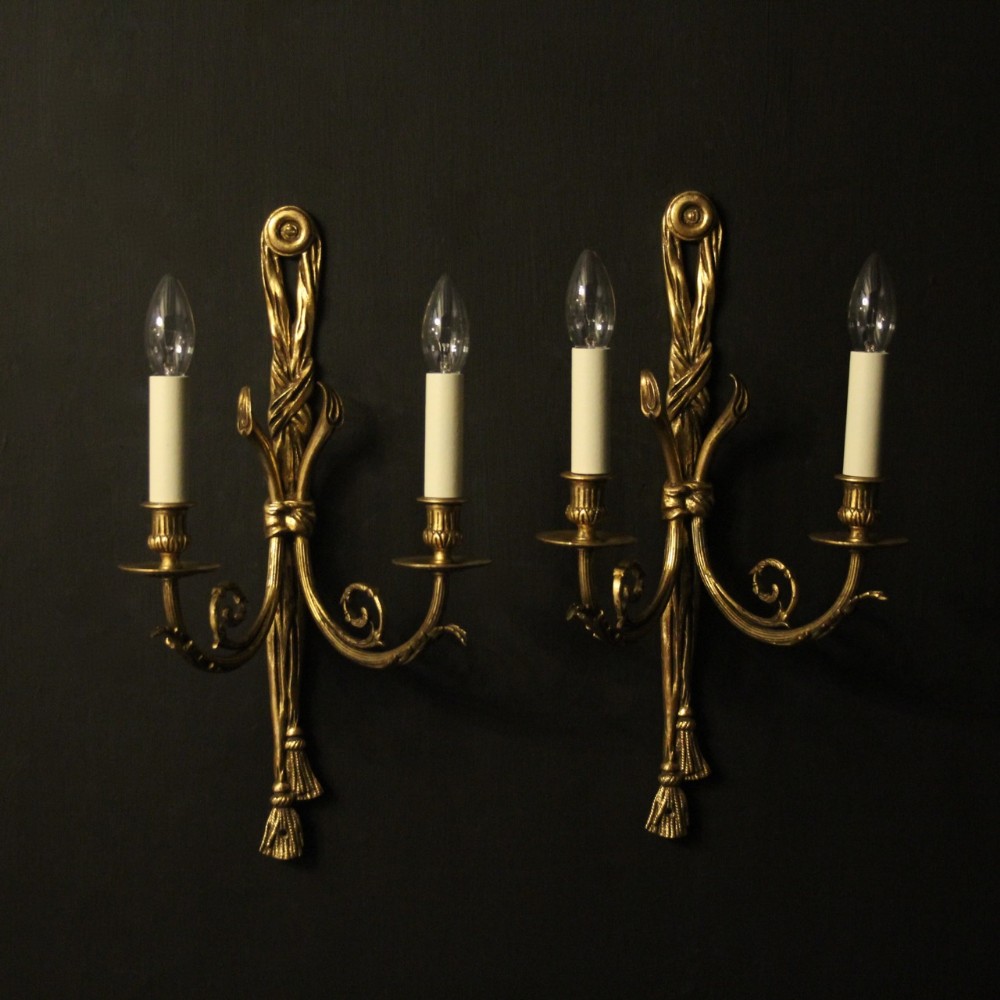 French Pair Of Gilded Bronze Rope Antique Wall Lights