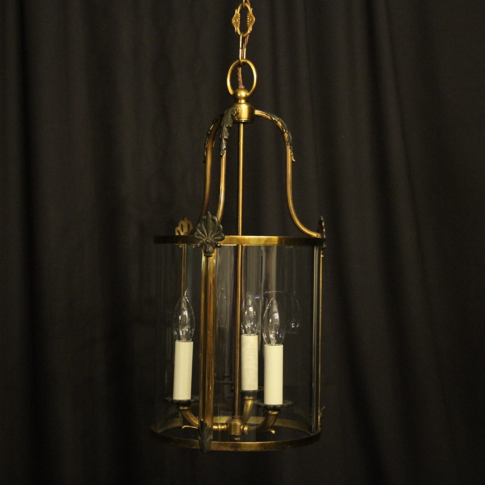 French Empire Gilded Triple Light Antique Hall Lantern