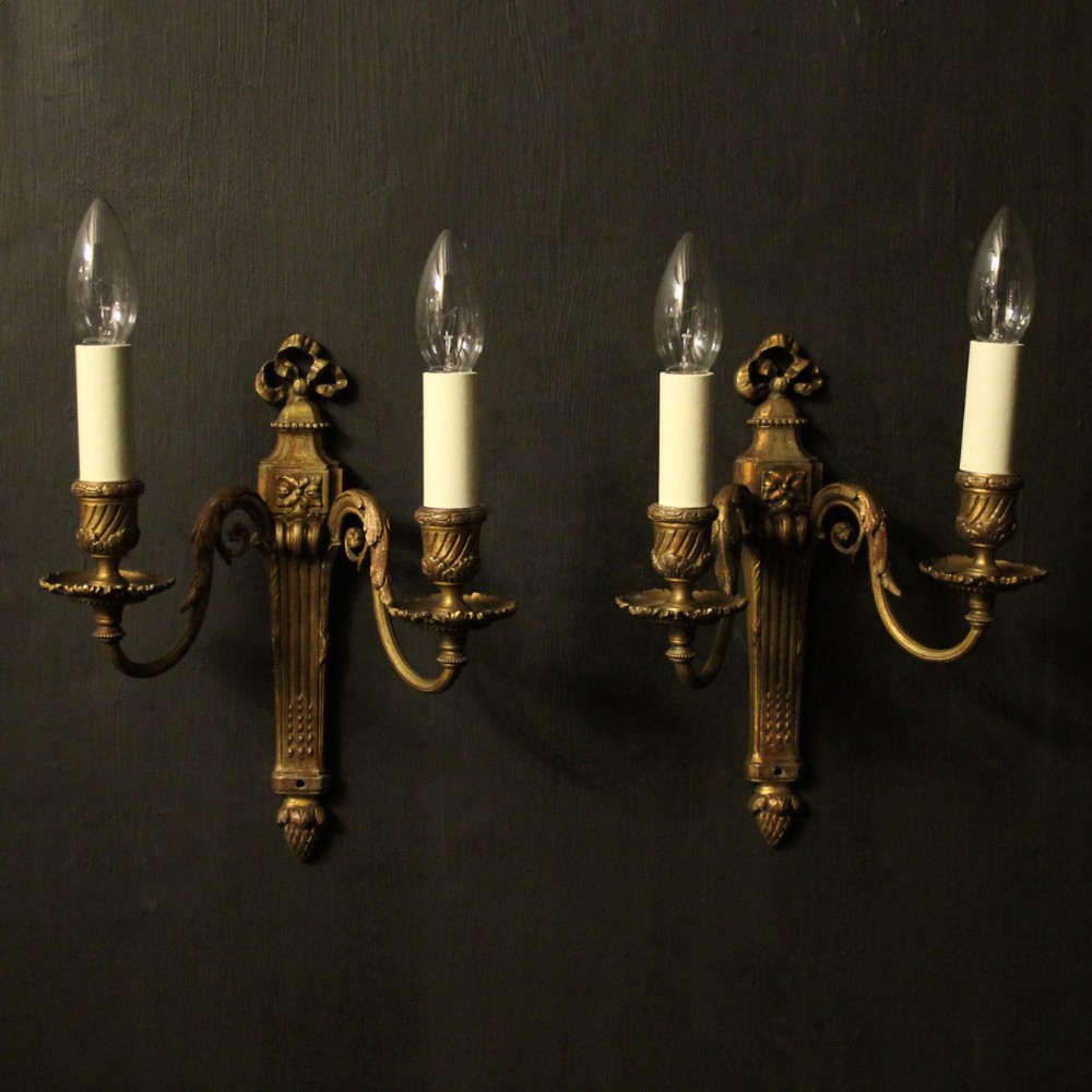 French Pair Of Gilded Bronze Antique Wall Lights