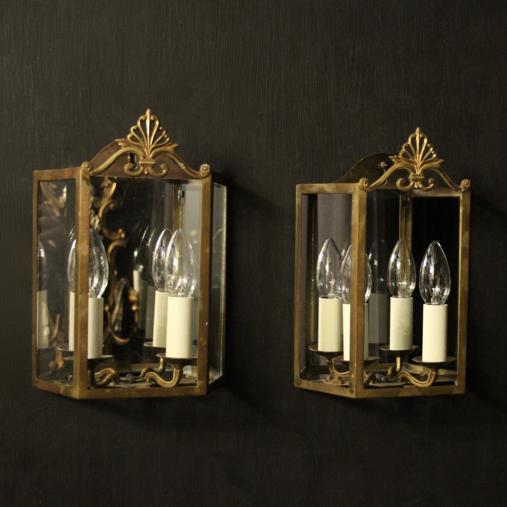 French Pair Of Gilded Antique Half Wall Lanterns