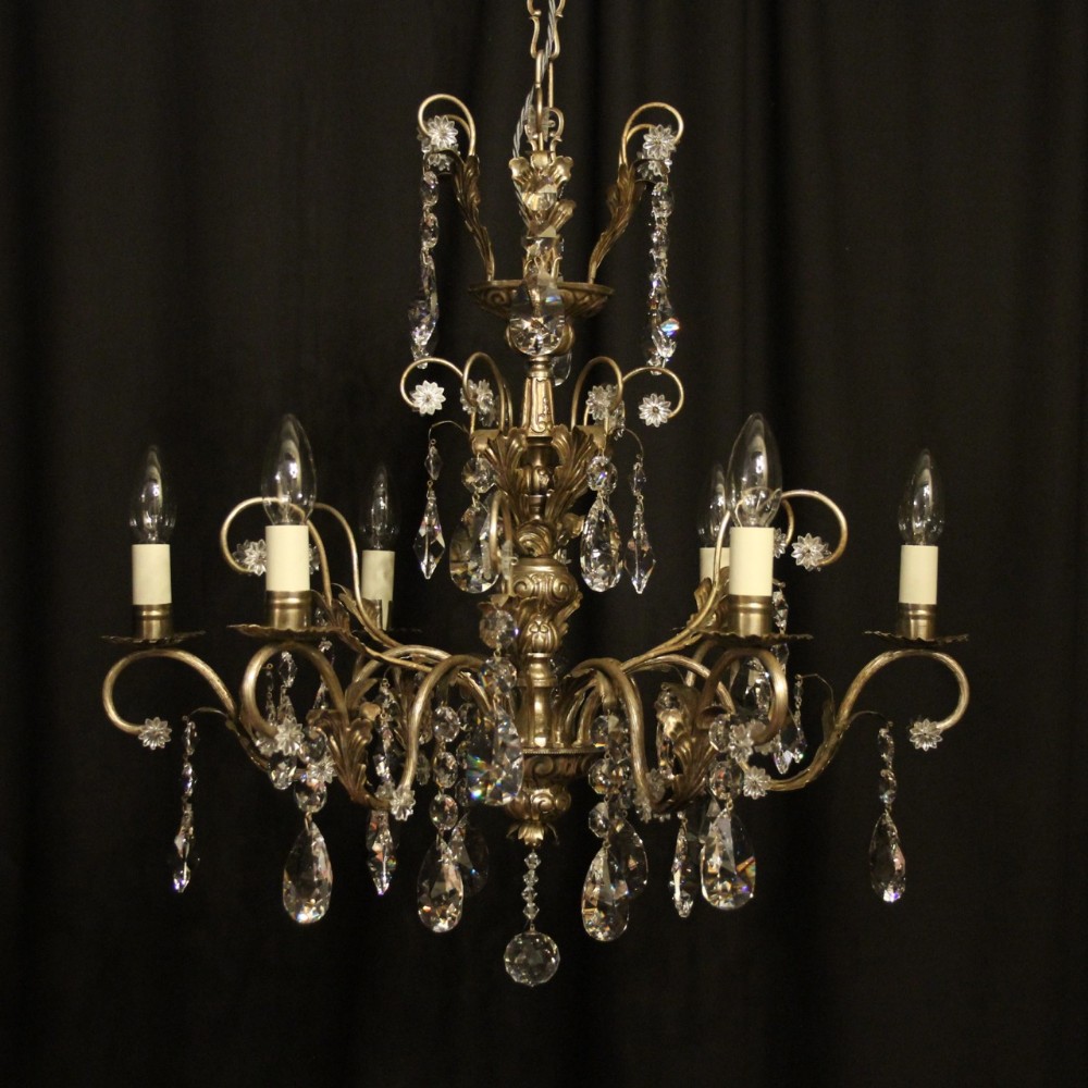 Italian Silver & Crystal Genoa 6 Light Chandelier