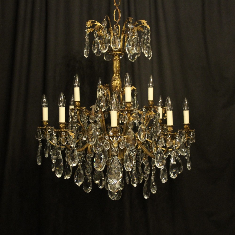 Italian Gilded Bronze & Crytsal 12 Light Antique Chandelier