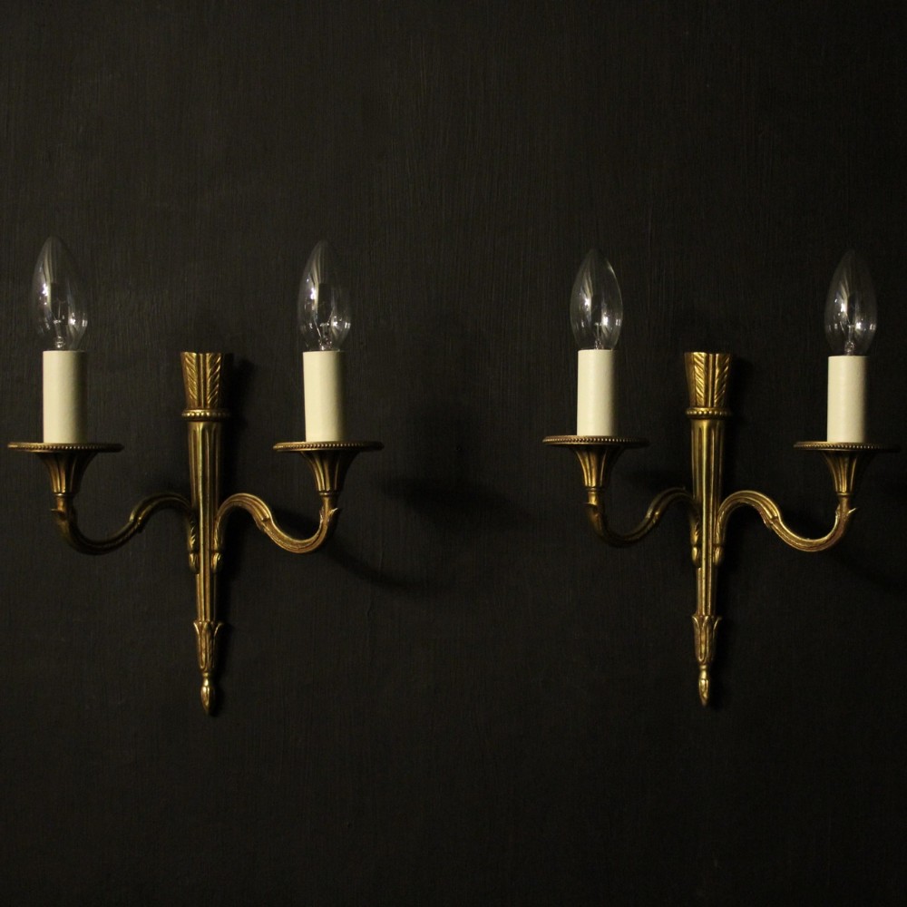 French Pair Of Gilded Brass Antique Wall Lights