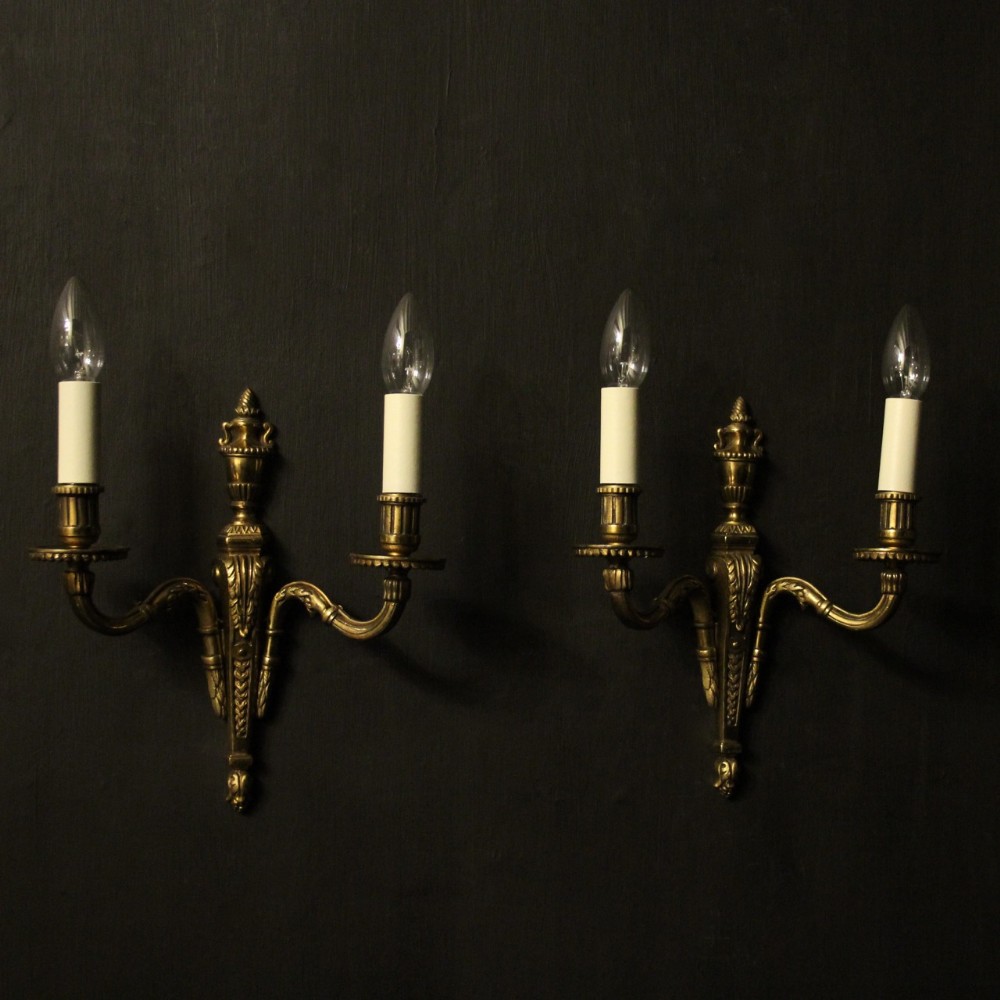 French Pair Of Gilded Twin Arm Antique Wall Lights