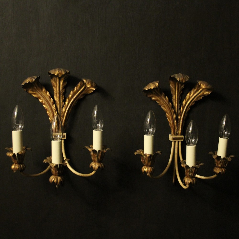 French Pair Of Toleware Twin Arm Wall Lights