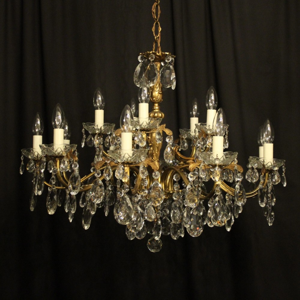 Italian Gilded Bronze & Crystal 15 Light Antique Chandelier