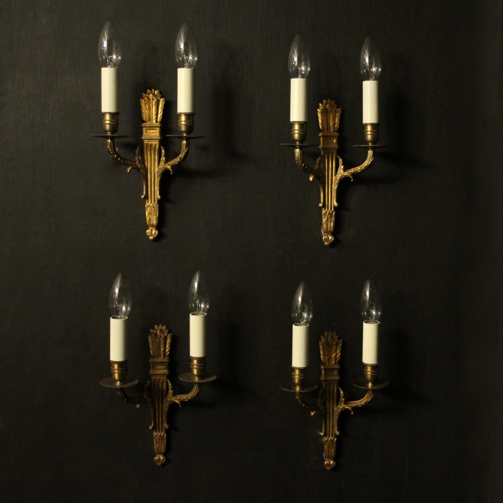 French Set Of 4 Twin Arm Gilded Empire Wall Lights