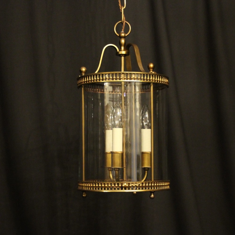 French Gilded Triple Light Convex Antique Hall Lantern