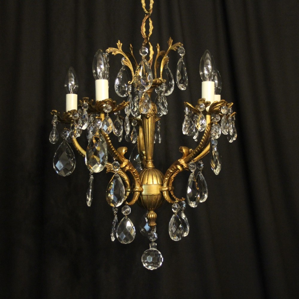 Italian Gilded Bronze & Crystal 5 Light Chandelier