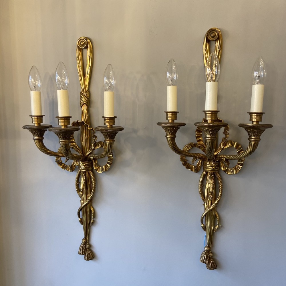 French Pair Of Gilded Bronze Antique Wall Lights