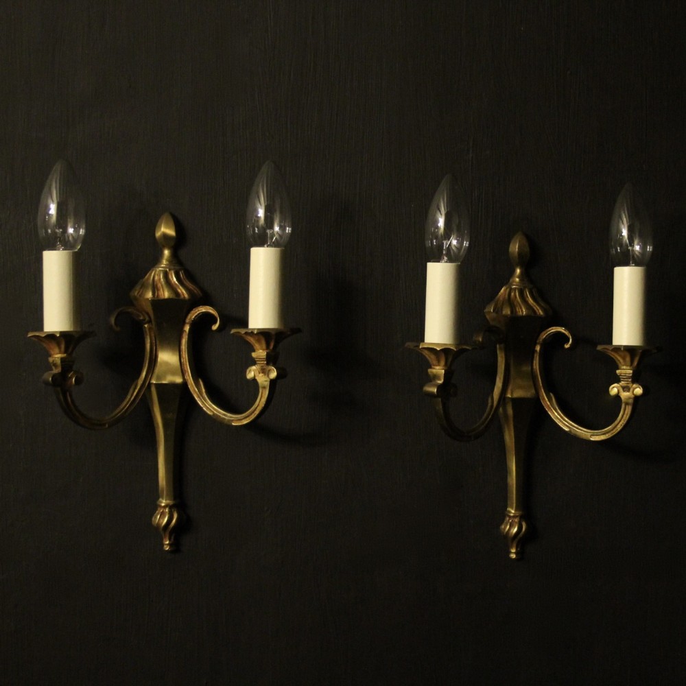 French Pair Of Brass Twin Arm Wall Lights