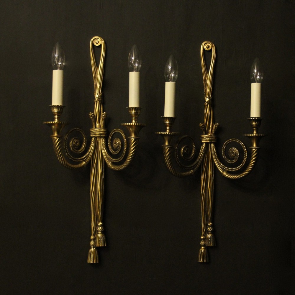 French Pair Of Gilded Twin Aem Rope Wall Lights