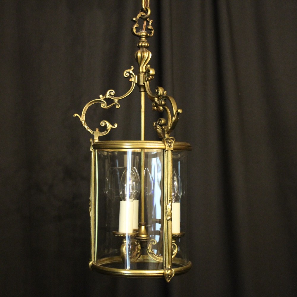 French Gilded Bronze Convex Antique Hall Lantern