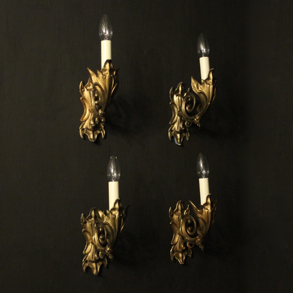 French Set Of 4 Gilded Bronze Single Arm Wall Lights