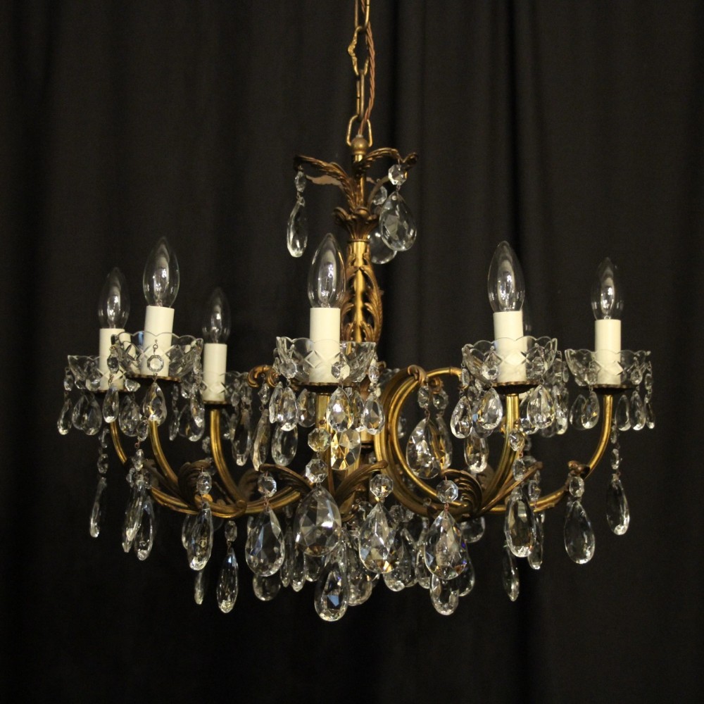 Italian Gilded & Crystal 8 Light Antique Chandelier