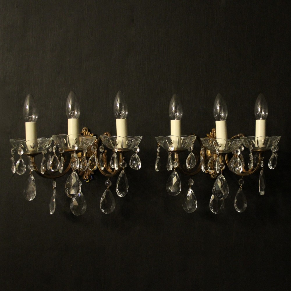 Italian Pair Of Gilded Triple Arm Wall Lights