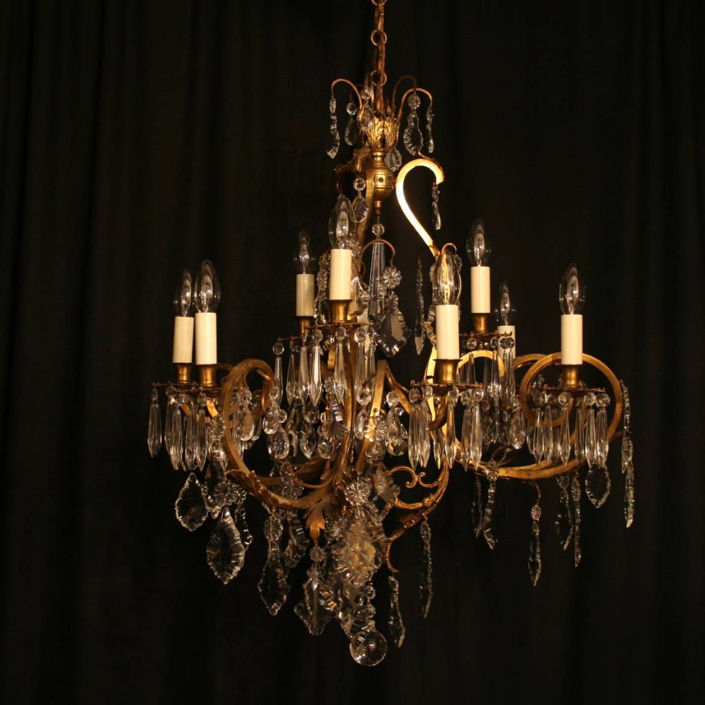 French Gilded Crystal 9 Light Antique Chandelier