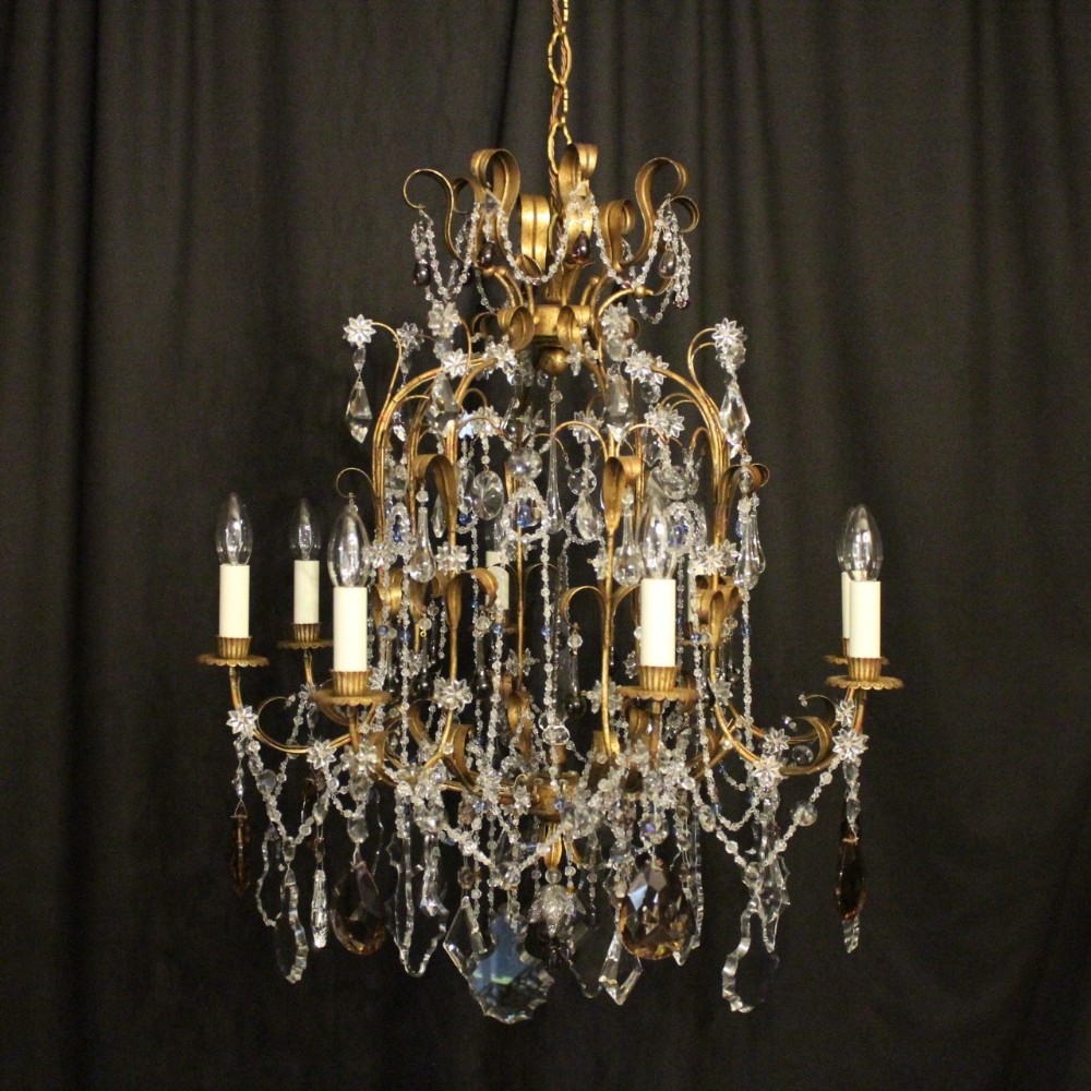 Italian Florentine 8 Light Crystal Antique Chandelier
