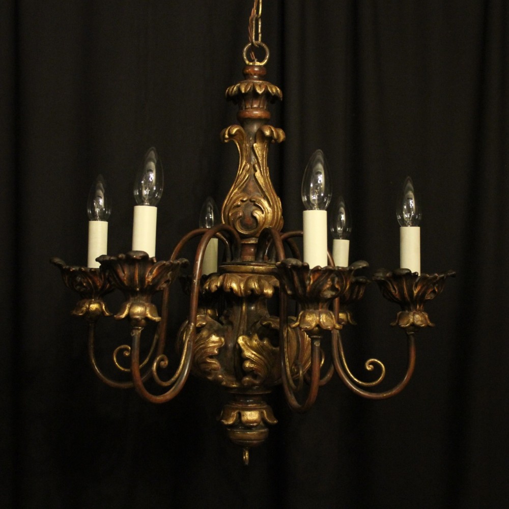 Italian Florentine Giltwood 6 Light Antique Chandelier