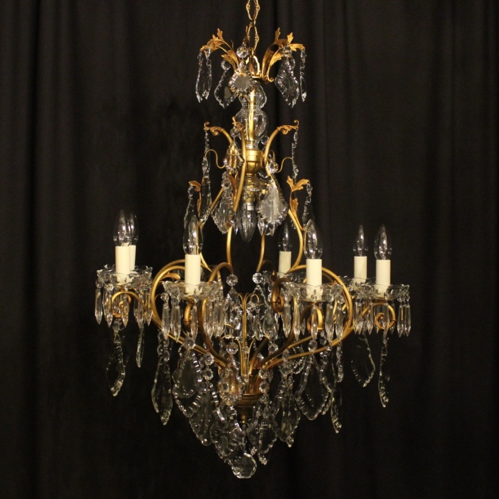 French Gilded & Crystal 9 Light Antique Chandelier