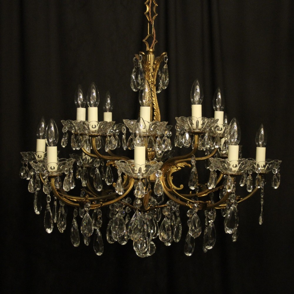 Italian Gilded Bronze & Crystal 16 Light Chandelier