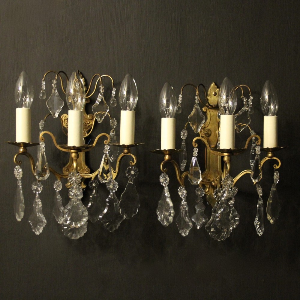 French Pair Of Triple Arm Antique Wall Lights