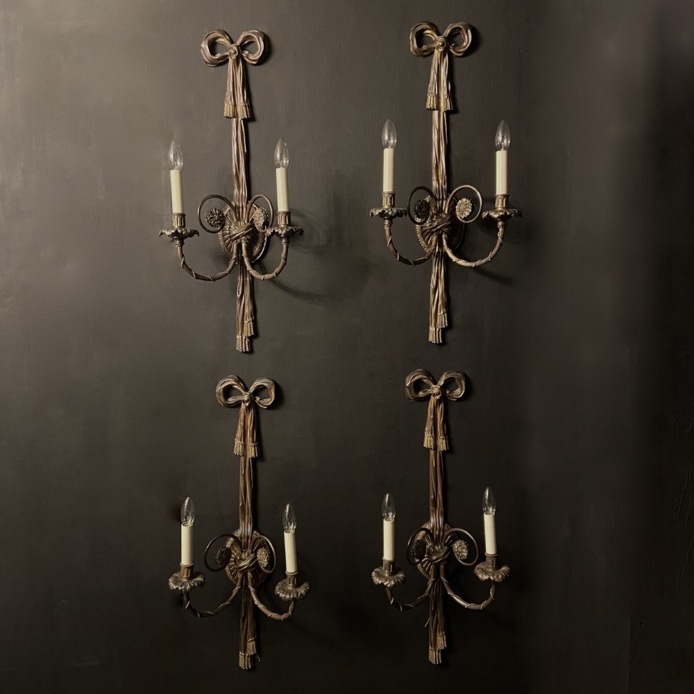 French 19th Century Set Of 4 Bronze Twin Arm Wall Lights
