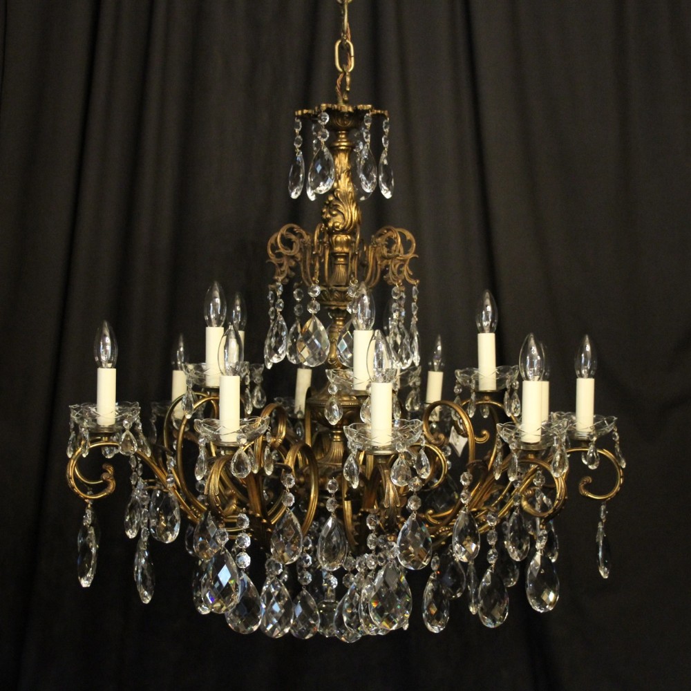 Italian Bronze & Crystal 15 Light Chandelier