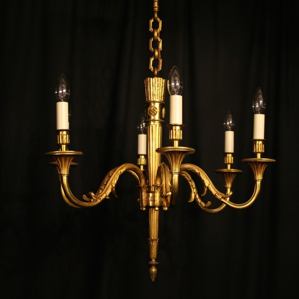 French Empire Gilded 6 Light Antique Chandelier