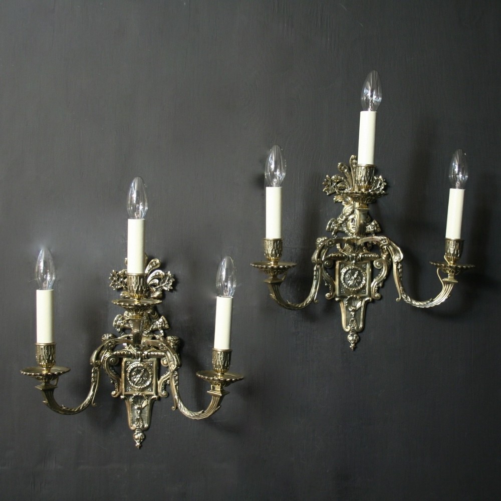 French Pair Of Triple Arm Antique Wall Sconces