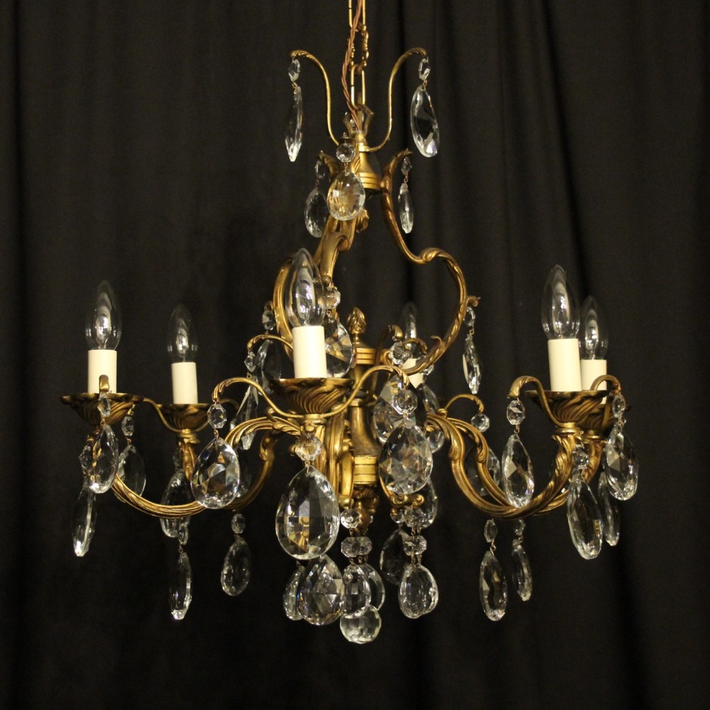 French Gilded & Crystal 6 Light Chandelier