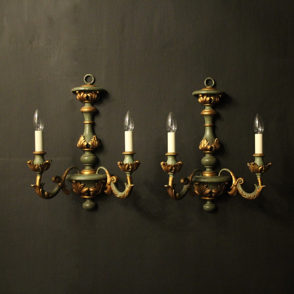 Florentine Pair Of Polychrome Twin Arm Wall Lights
