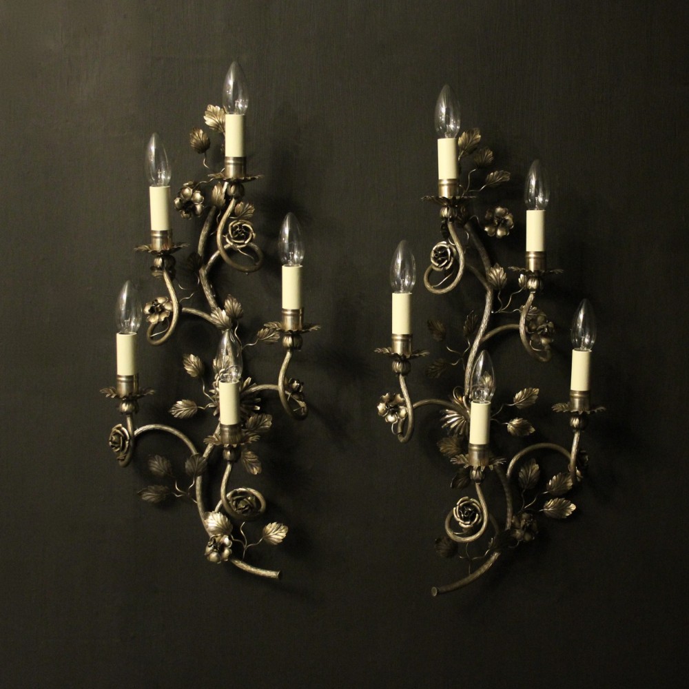 Italian Silver Genoa Five Arm Wall Lights
