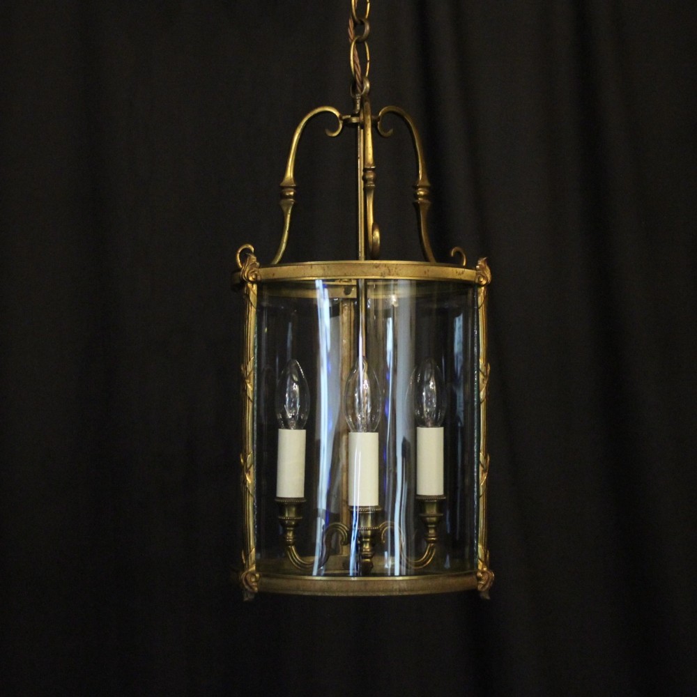 French Gilded Triple Light Convex Antique Lantern