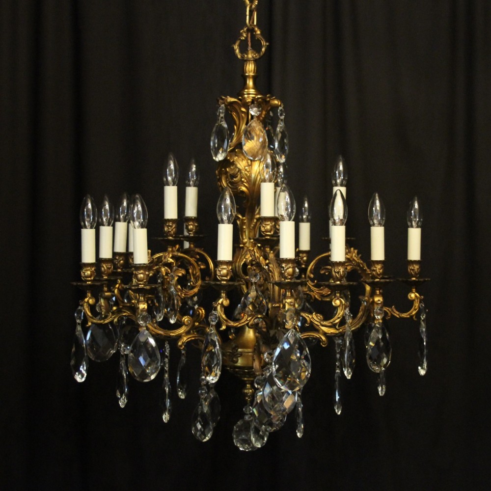 Italian Gilded Bronze & Crystal 20 Light Antique Chandelier