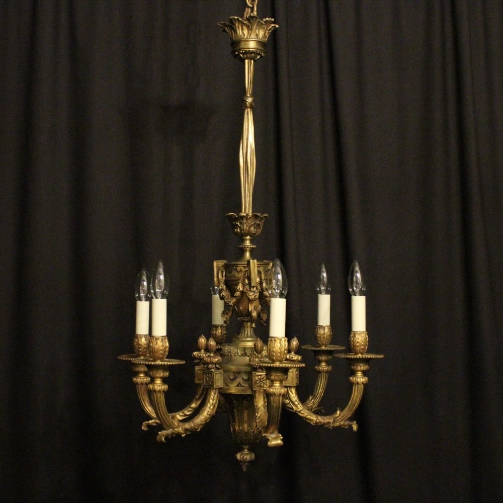 French 19th Century Gilded Bronze 6 Light Antique Chandelier