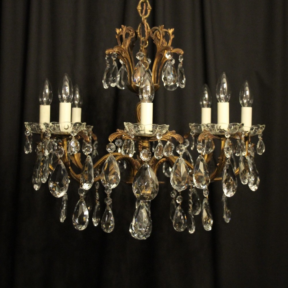 Italian Gilded & Crystal 8 Light Antique Chandelier