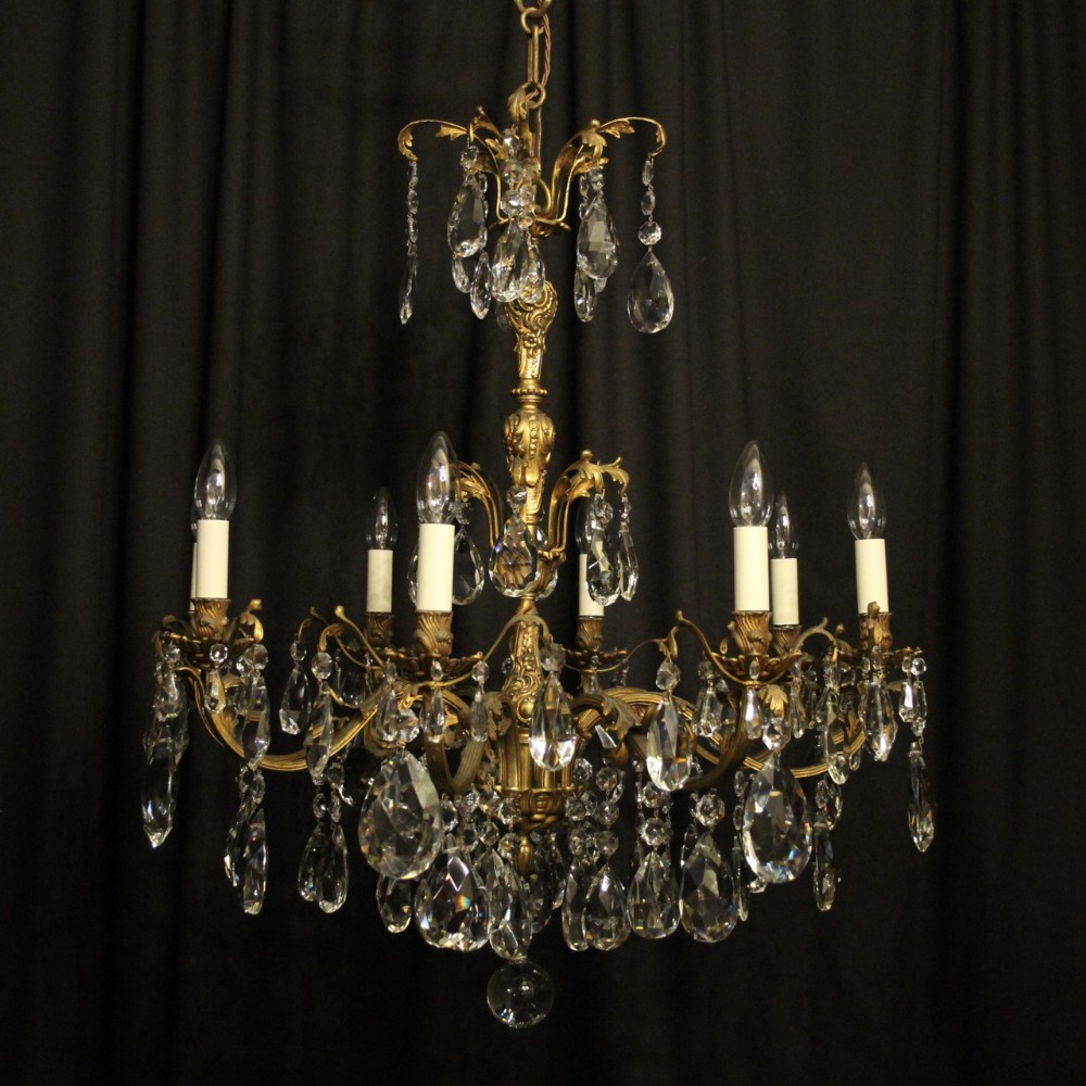 Italian Gilt Bronze & Crystal 8 Light Antique Chandelier