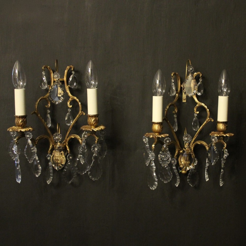 French Pair Of Twin Arm Gilded Wall Lights